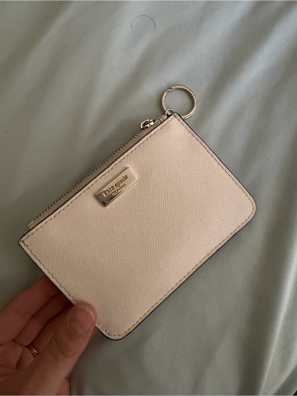 kate spade pale pink Saffiano zip card pouch with key ring